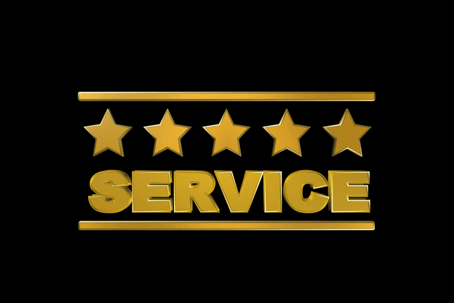 Beitragsbild Leistungsspektrum: Schwarzer Hintergrund, goldene Aufschrift Service, 5 Sterne